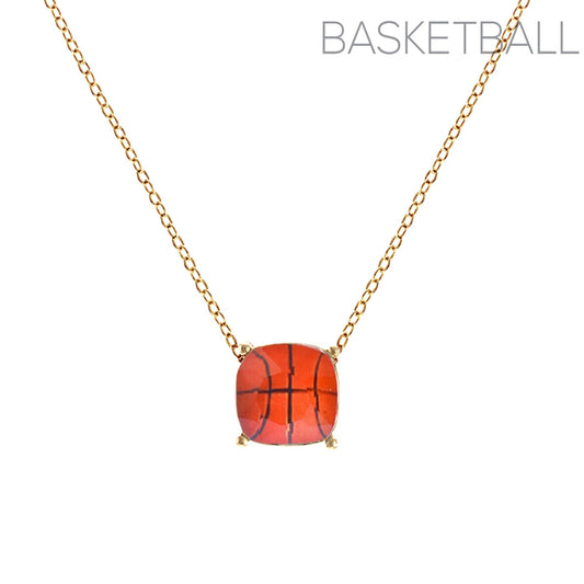 Gold Basketball Cushion Cut Necklace